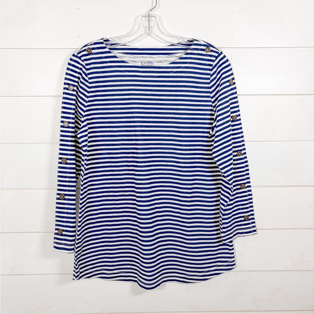 NEW Croft & Barrow 3/4 Button Accent Sleeve Navy Striped Top, Size Small - Picture 3 of 10